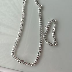 Real Silver 20” Cuban link chain with matching Bracelet