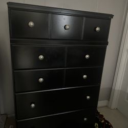 Queen Bed With Mattresses & 5 Drawer Chest 