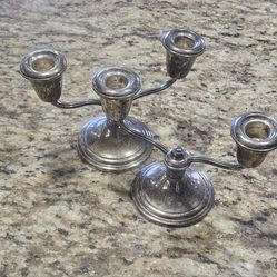 Old French By Newport Sterling Silver Candlestick Pair 5" X 7"