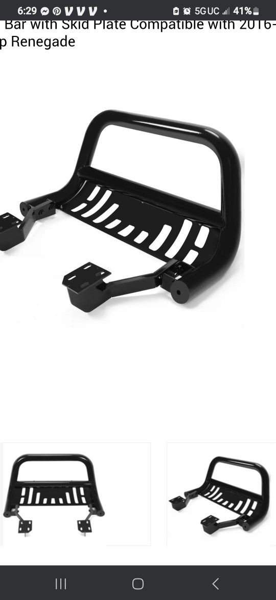 Powder Coated Steel Bull Bar with Skid Plate Compatible with 2O16 TO 2O22 Jeep Renegade