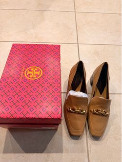 New Tory Burch Jessa Heeled Loafer Ginger Shortbread With Box Size 10.5