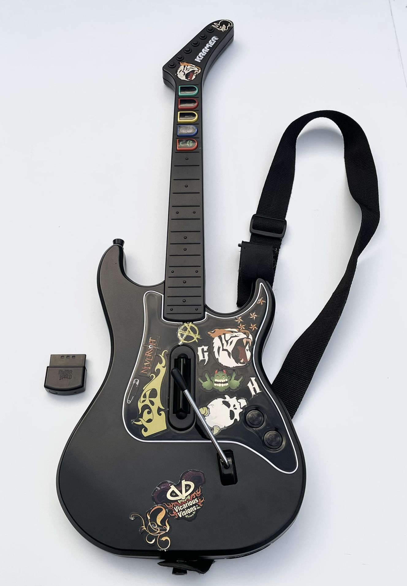 PS2 Guitar Hero Kramer Striker Wireless Black Controller 95119 805 With Dongle