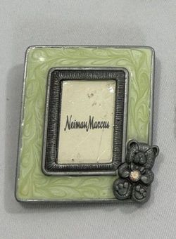 Neiman Marcus Green Embossed Mini Photo Frame with Floral Accent