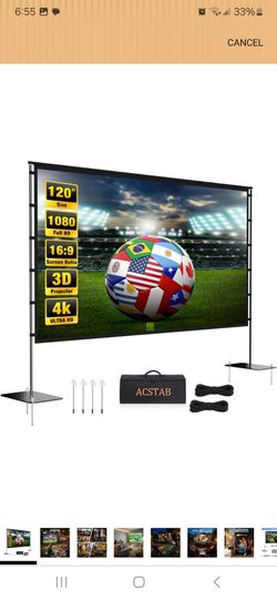 Screen projector screen 120 inch with stand new in box pick up in Pomona $60