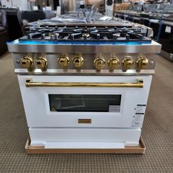 ZLINE Autograph Edition 36 in. 4.6 cu. ft. Legacy Dual Fuel Range with 6 Burner Gas Cooktop and Electric Convection Oven in Stainless Steel with White