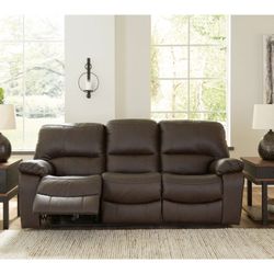 Brown Leather Dual Power Reclining Sofa