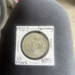 1972 Germany 10 Mark silver coin commemorating the Munich Summer Olympics. 