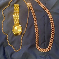 14k Rose Gold Plated Set (Rope, Link, Watch)