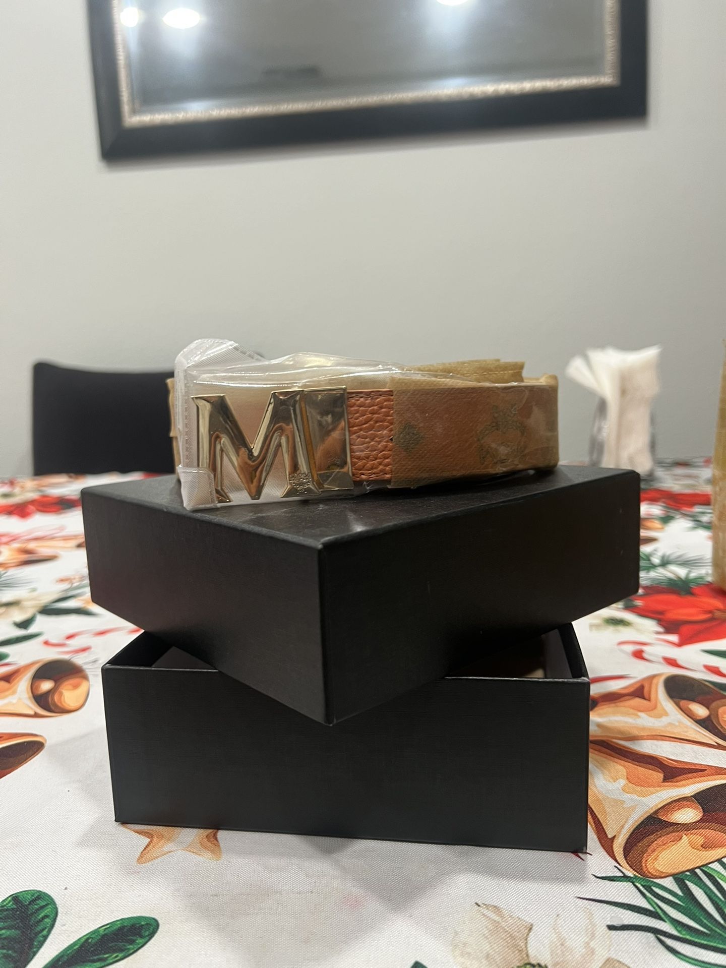 Mcm Belt Brown And Gold