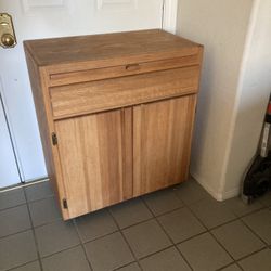 Solid Oak Rolling Utility Table with Cutting Board  - Great Condition