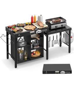 Leteuke Grill Table for Blackstone Griddle, Portable Foldable Grill Table with Storage Fits Ninja, Blackstone Griddle Stand for Outdoor Camping, Picni