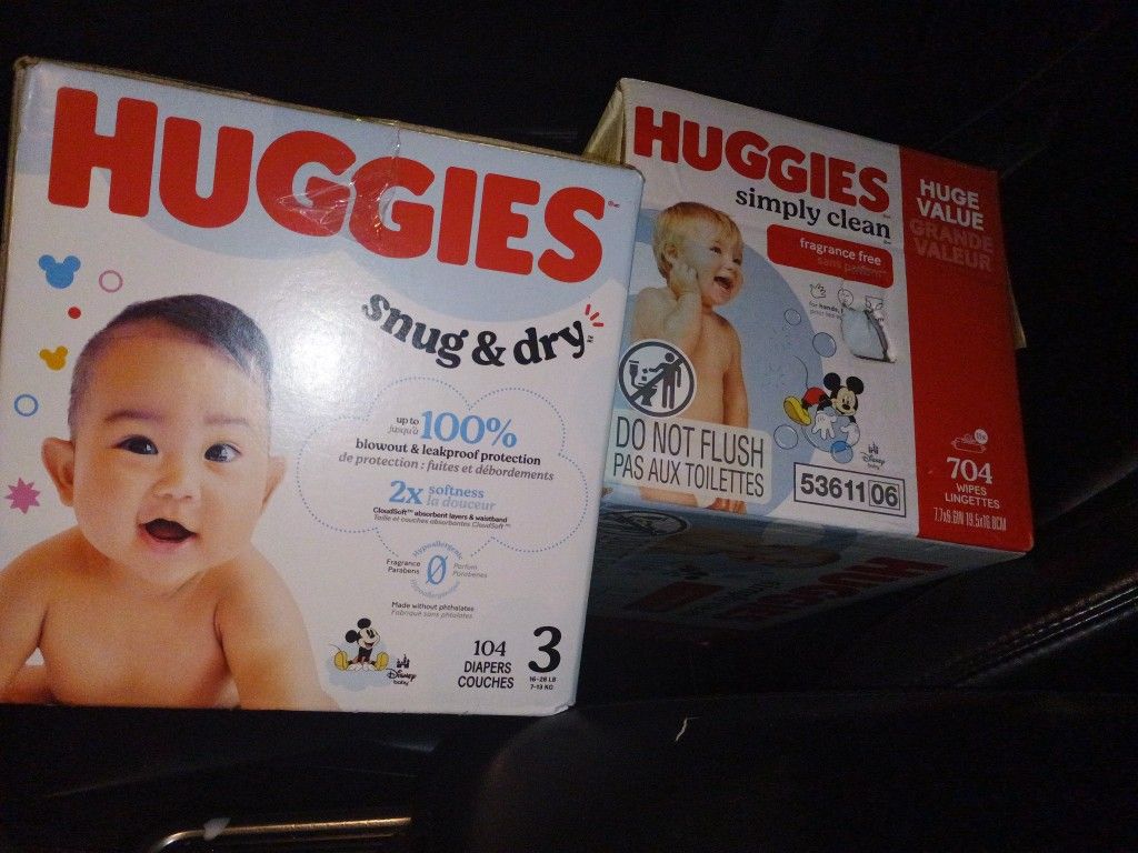 brand new baby wipes box and diapers box bundle