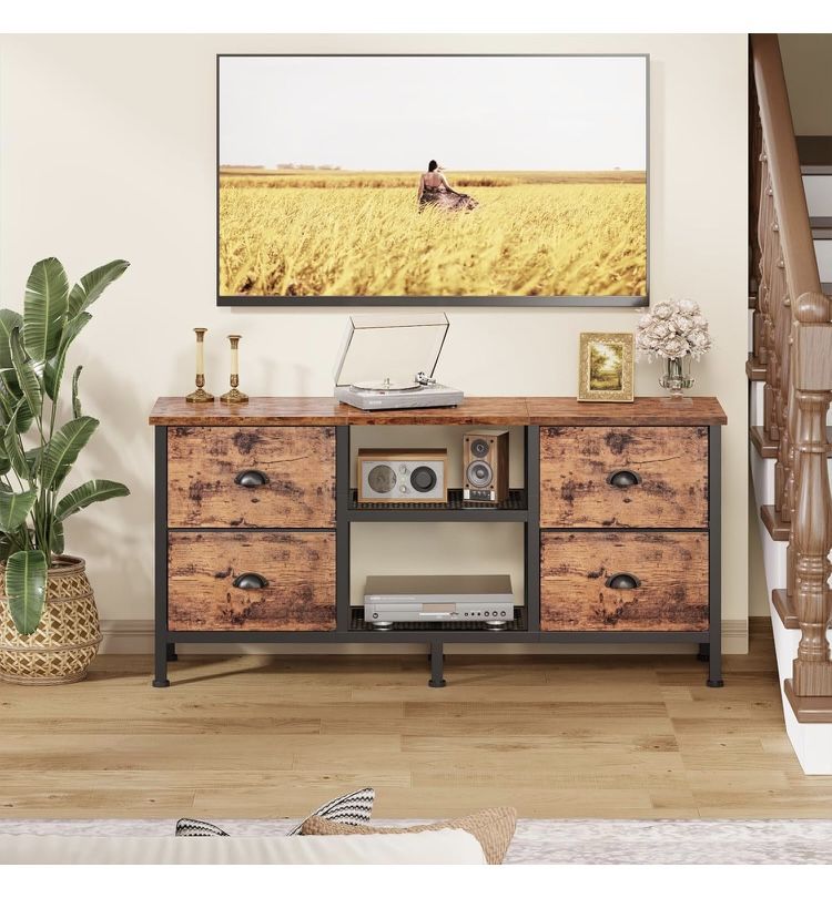 Furologee TV Stand Dresser with 4 Drawers