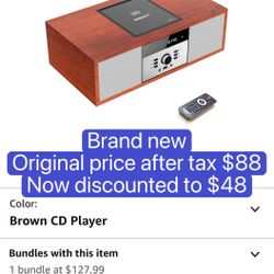 Nostalgic Bluetooth Stereo System for Home, WISCENT Vintage Micro HiFi Systems CD Player,with Bluetooth Audio Streaming,FM Radio,USB Port,Aux-in,Earph