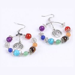 *NEW ARRIVAL* 7 Chakra Tree Of Life Sway Pendant Hook Earring *See My Other 600 Items*