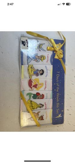 Rare Vintage Disney Princess Baby Bibs 7 Days Of The Week