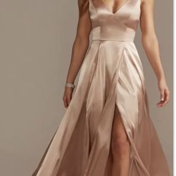 GALINA SIGNATURE Charmeuse Tank V-Neck Dress with Slit STYLE# GS290020