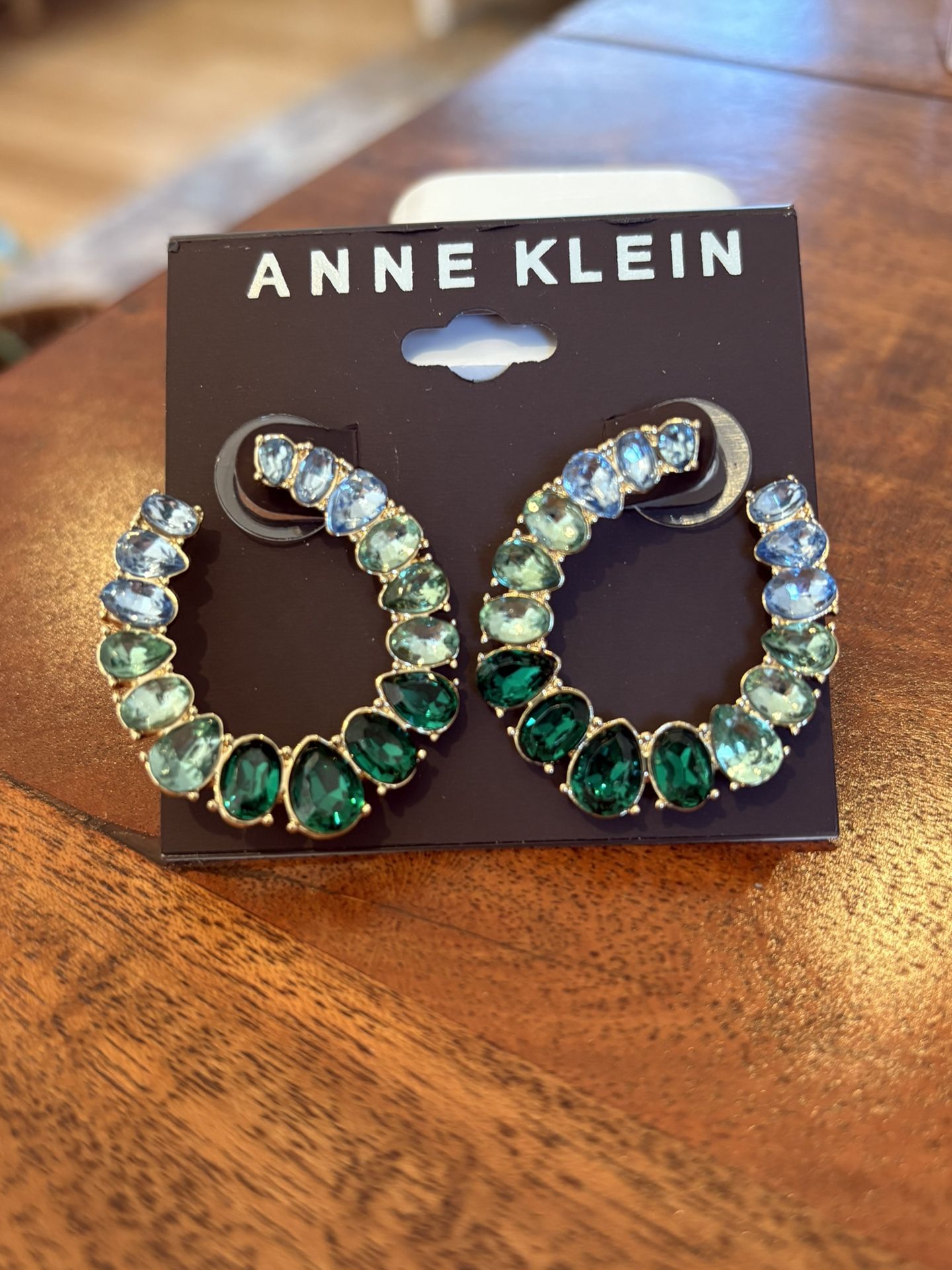 Anne Klein Gold-Tone Color Stone Front-Facing Hoop Earrings - Green
