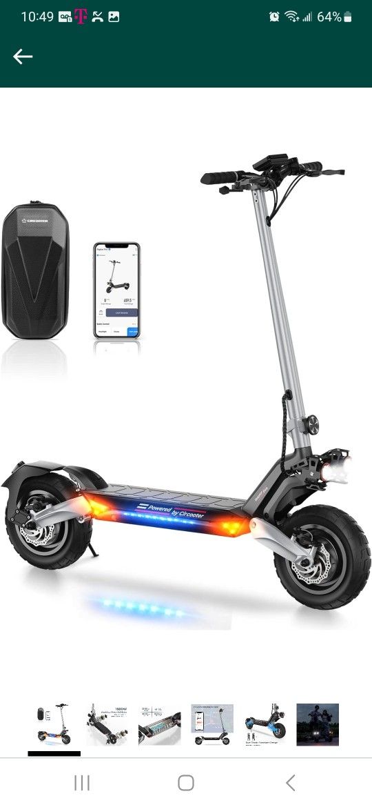Circooter Electric Scooter with Free Storage Bag, 440LBS Max Load, 28 Mph Top Speed, 31/25 Miles Range, 1600/800W Motor, 10'' Solid Tires Electric New