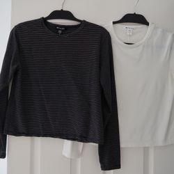 Athleta Favorite Classic 100% Cotton Long Sleeve Tops • Size Women’s S Small • White & Black & White Striped