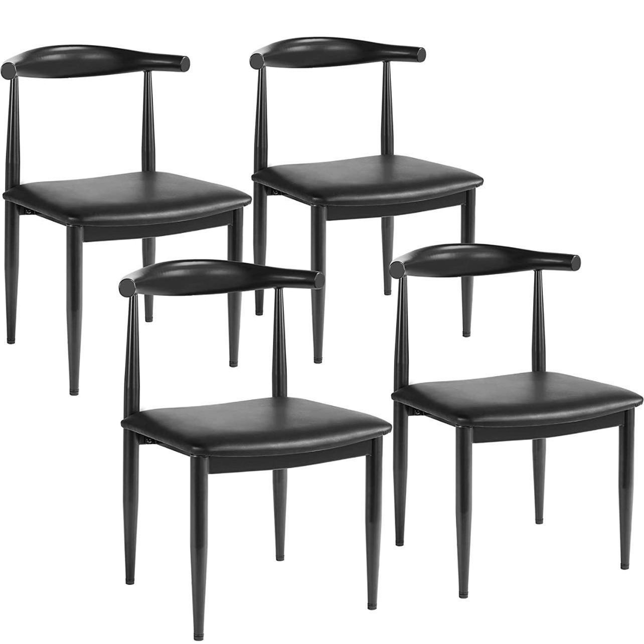 Mid Century Dining Chairs Armless with Backrest Modern Kitchen Chairs Metal Legs Fabric Leather Seat Set of 4, Black612599