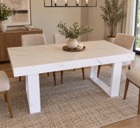 Extendable Faux Marble Dining Table with U-Shaped Legs