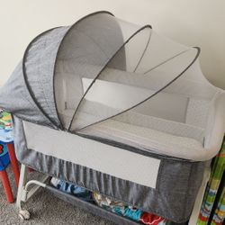 Baby Bassinet, 3-in-1 Function, Height Adjustable Crib Side Sleeper with Storage Basket