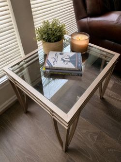 Glass Top Side End Table Champagne Frame