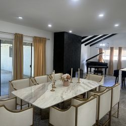 Brand New Marble Dining Set With Velvet Chairs