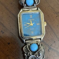 STC Sterling USA Native Red Turquoise & Silver Floral Vintage Watch