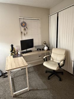 L-shaped Study Table And Leather Chair On Sale