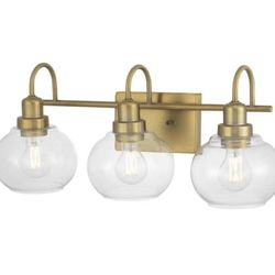 3 Light Vintage Brass Finish Vanity Fixture 