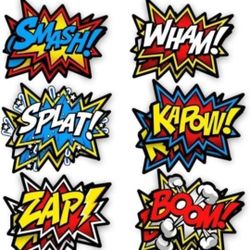 Bigtime Signs 12 pcs Super Heros Word Cutouts - Superhero Party Favors Birthday Party Supplies - Superhero Party Decorations Avengers Birthday Decor