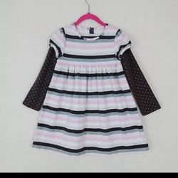 Baby Gap Long Sleeve Cotton Dress Size 5T in Pink Brown Gray Stripes