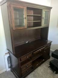 3 Piece-Dark Brown Wood Hutch With Drawers