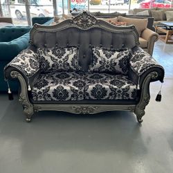 Silver Gray & Black Sofa Or Love Seat