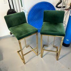 Green Velvet Bar Height Chairs