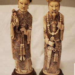CHINESE CARVED EMPEROR & ENPRESS FIGURE STATUES