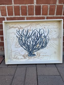 Coastal Beach Wood Serving Tray with handles