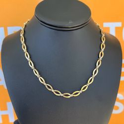 Jewelry 14k yellow gold two tone diamond cut fancy necklace chain 17.5" 6.50mm width