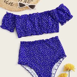 Ditsy Floral Frill Bardot Bikini Swimsuit L