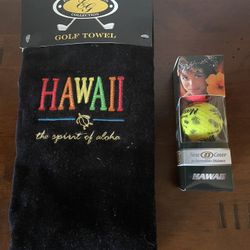 Eightenth green collection golf towel and golf balls