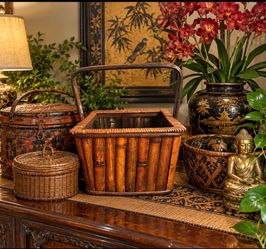 Amazing square footed basket Burnt Tortoise Tiger Bamboo Beautiful solid condition
