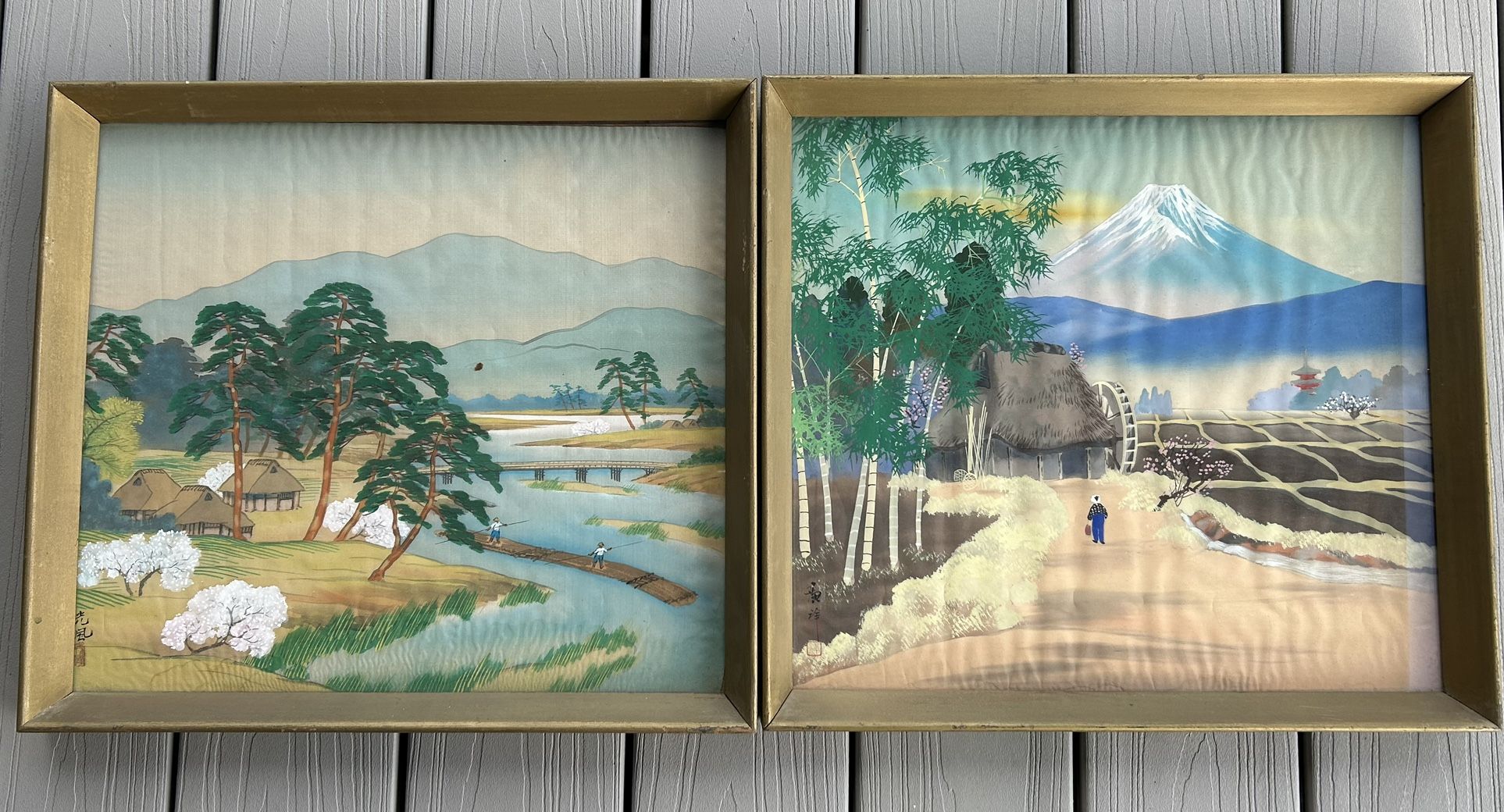2 Antique Japanese pastoral paintings