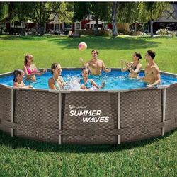 $375  Summer Waves 14' x 36" Wicker Print Metal Frame Pool