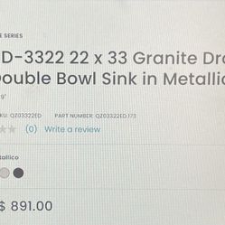 New Swan Granite Kitchen Sink QZED-3322 22x33 Runs $800 New