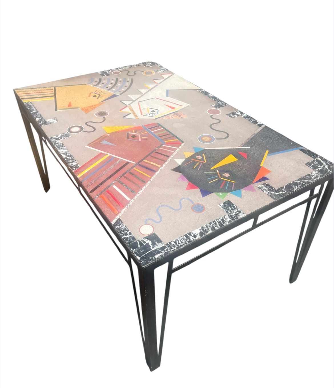Postmodern Uli Boege Dining Table – Mosaic Tile & Iron (Signed & Dated 1994)