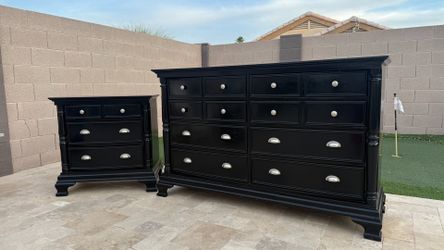 Black dresser and nightstand