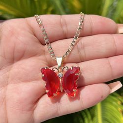 18K Gold Filled Red Butterfly Necklace