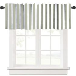 Striped Valance Curtain Cute Modern Simple Light Green White Stripe Aesthetic Art Print Rod Pocket Curtain Valance for Kitchen Bedroom Living Room Dec